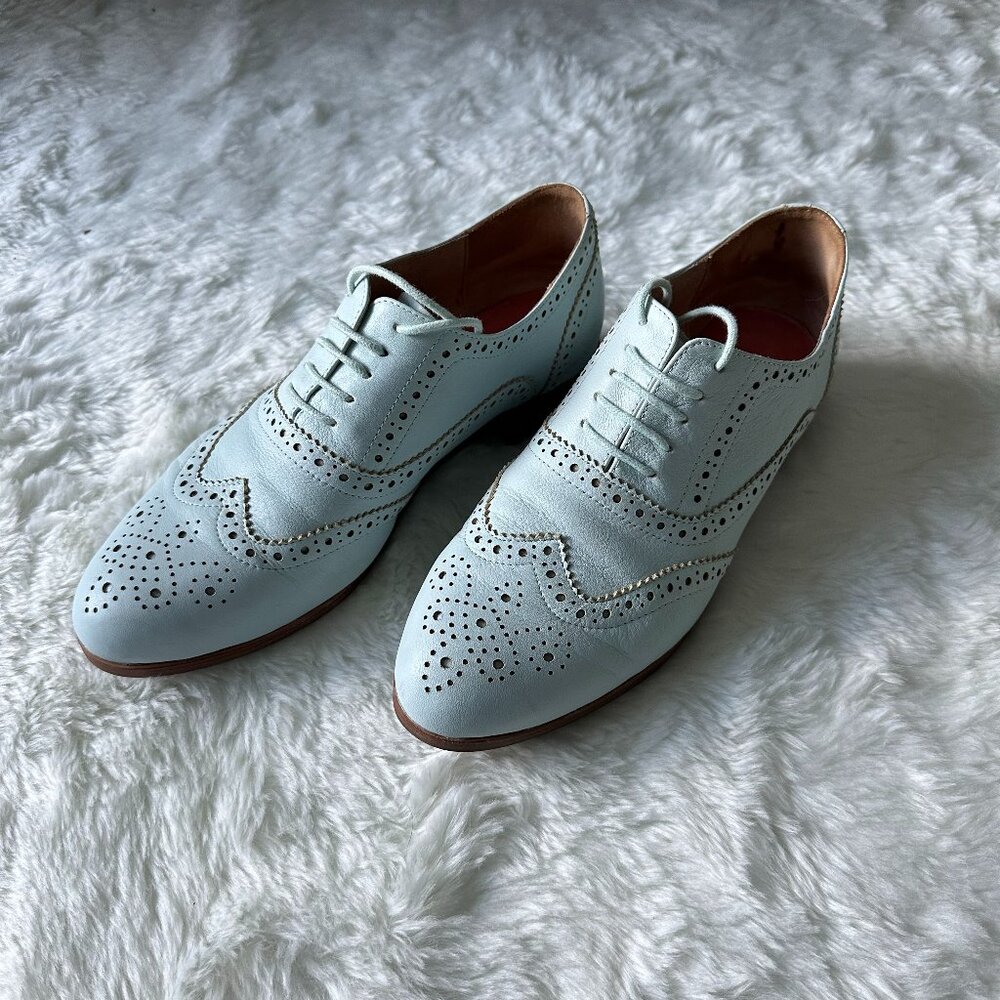 Blue women's leather brogues - Picture 3 of 6